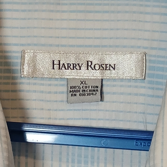 Harry Rosen Men's Dress  Shirt XL Striped Light Blue White Button up - Picture 2 of 5